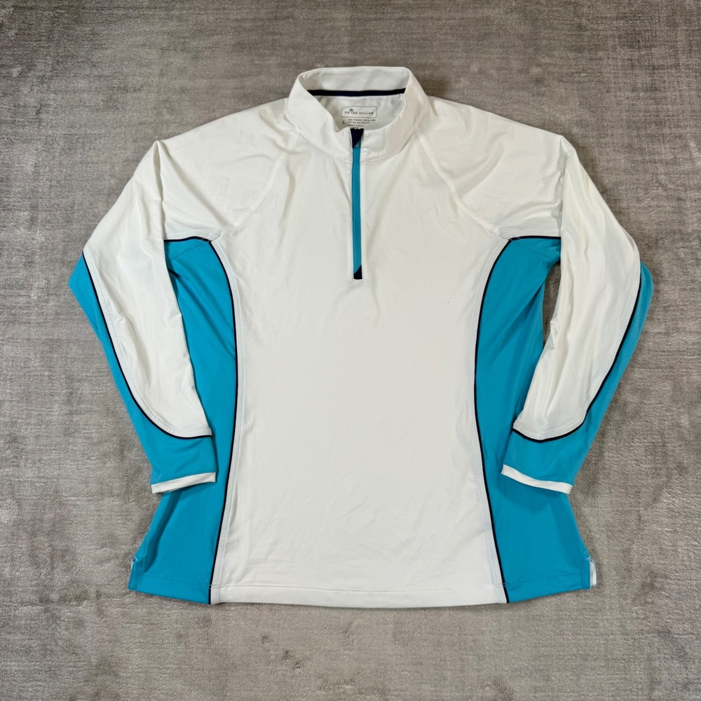 Peter Millar Shirt Women Large White Quarter Zip Performance UPF 50 Golf Tennis